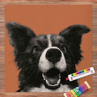 Cork mat - Illustration Dog Border Collie Black And White Painting - Square 1:1