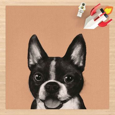 Cork mat - Illustration Dog Boston Black And White Painting - Square 1:1