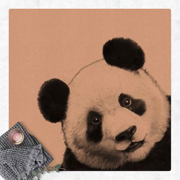 Cork mat - Illustration Panda Black and White Drawing - Square 1:1