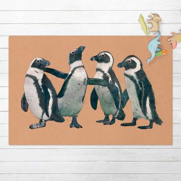 Cork mat - Illustration Penguins Black And White Watercolour  - Landscape format 3:2