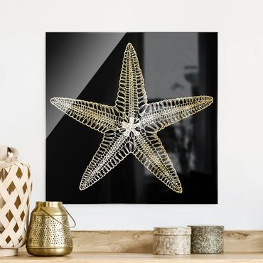 Glass print - Illustration Starfish On Black - Square