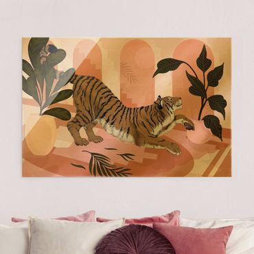 Glass print - Illustration Tiger In Pastel Pink Painting