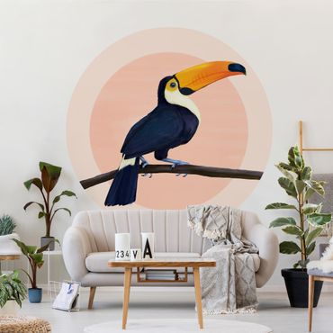 Self-adhesive round wallpaper - Illustration Bird Toucan Painting Pastel