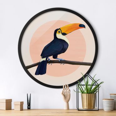 Circular framed print - Illustration Bird Toucan Painting Pastel