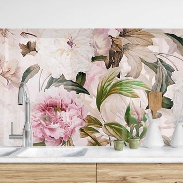 Kitchen wall cladding - Illustrated Peonies In Light Pink