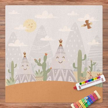 Cork mat - Tepee with Cacti - Square 1:1
