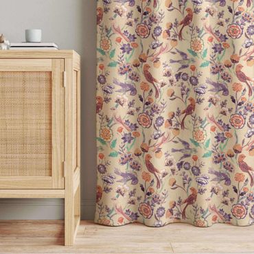 Curtain - Indian Pattern Birds with Flowers Beige