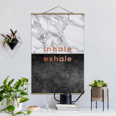 Fabric print with poster hangers - Inhale Exhale Copper And Marble - Portrait format 2:3