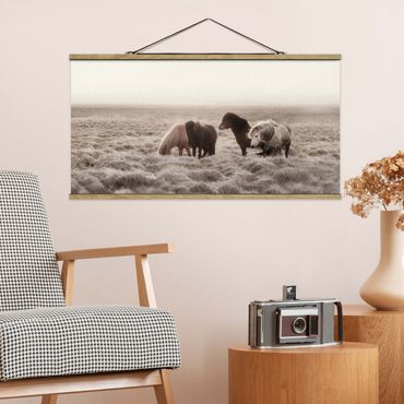 Fabric print with poster hangers - Wild Icelandic Horse - Landscape format 2:1