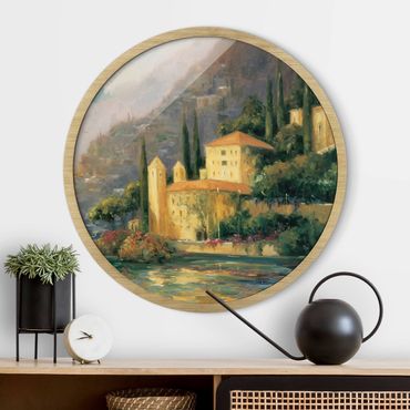 Circular framed print - Italian Landscape - Country House