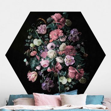 Self-adhesive hexagonal pattern wallpaper - Jan Davidsz De Heem - Dark Flower Bouquet