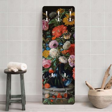 Coat rack - Jan Davidsz de Heem - Tulips, a Sunflower, an Iris and other Flowers in a Glass Vase on the Marble Base of a Column