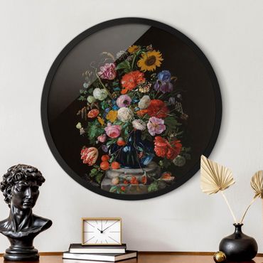 Circular framed print - Jan Davidsz De Heem - Glass Vase With Flowers