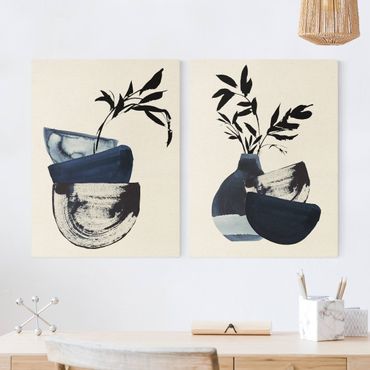 Print on canvas - Japandi Watercolour - Tableware With Branches