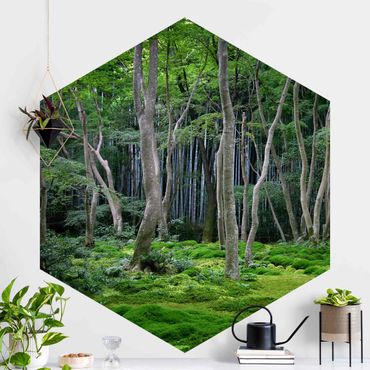 Self-adhesive hexagonal pattern wallpaper - Japanese Forest