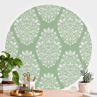 Self-adhesive round wallpaper - Art Nouveau Pattern On Green