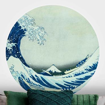 Self-adhesive round wallpaper beach - Katsushika Hokusai - The Great Wave At Kanagawa