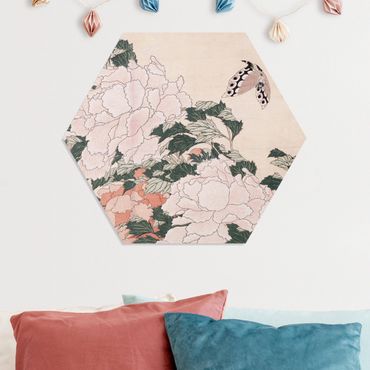 Forex hexagon - Katsushika Hokusai - Pink Peonies With Butterfly