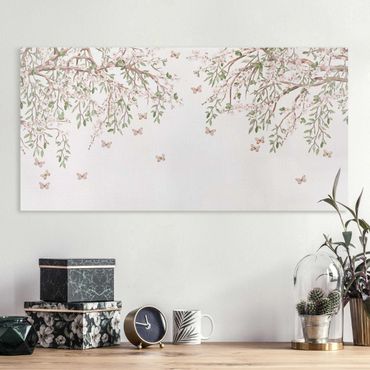 Print on canvas - Cherry blossom in the butterflies' play of wings - Landscape format 2:1