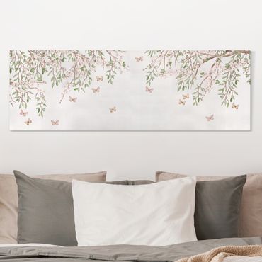 Print on canvas - Cherry blossom in the butterflies' play of wings - Panorama 3:1