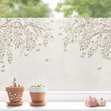 Window decoration - Cherry blossom in the butterflies' play of wings