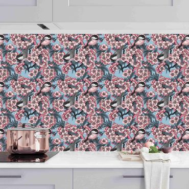 Kitchen wall cladding - Cherry Blossoms And Birds