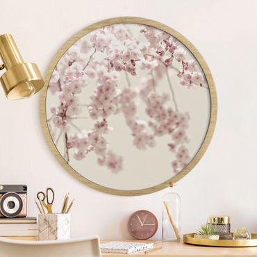 Circular framed print - Dancing Cherry Blossoms