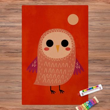 Cork mat - Little Owl At Red Night - Portrait format 2:3