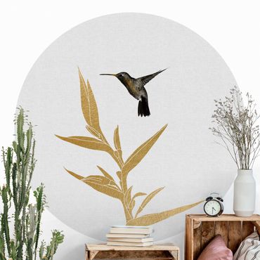 Self-adhesive round wallpaper - Hummingbird And Tropical Golden Blossom II