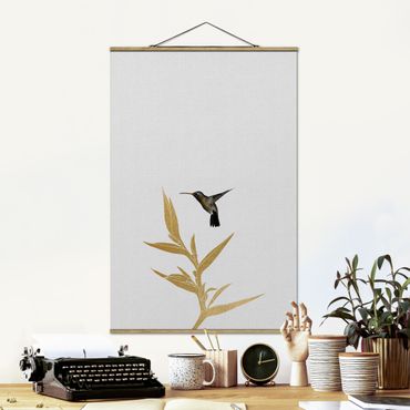 Fabric print with poster hangers - Hummingbird And Tropical Golden Blossom II - Portrait format 2:3