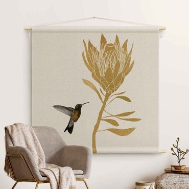 Tapestry - Hummingbird And Tropical Golden Blossom