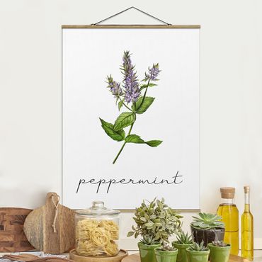 Fabric print with poster hangers - Herbs Illustration Pepper Mint - Portrait format 3:4