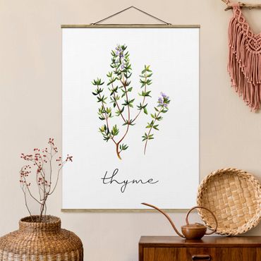 Fabric print with poster hangers - Herbs Illustration Thyme - Portrait format 3:4