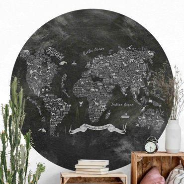 Self-adhesive round wallpaper kitchen - Chalk Typography World Map