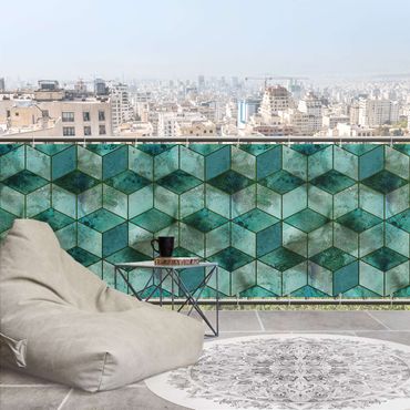 Balcony privacy screen - Crystal Green Cube Pattern