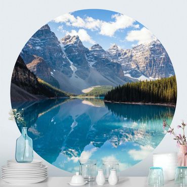 Self-adhesive round wallpaper - Crystal Clear Mountain Lake