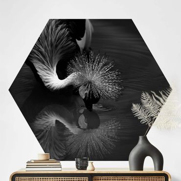 Self-adhesive hexagonal pattern wallpaper - Crowned Crane Bow Black And White
