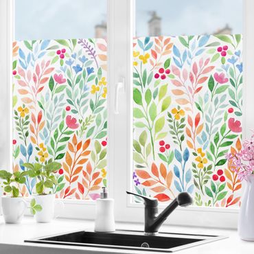 Window decoration - Colourful Watercolour Flowers