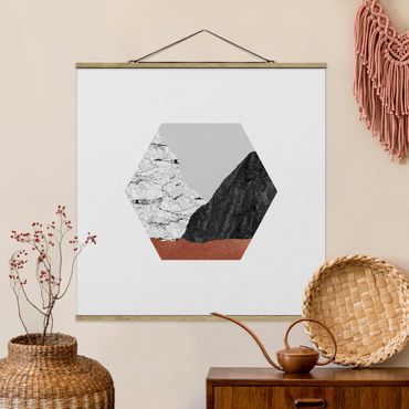 Fabric print with poster hangers - Copper Mountains Hexagonal Geometry - Square 1:1
