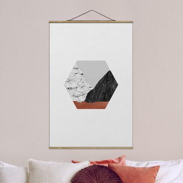 Fabric print with poster hangers - Copper Mountains Hexagonal Geometry - Portrait format 2:3