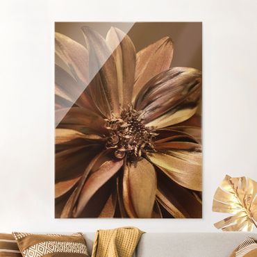 Glass print - Copper Golden Dahlia Dream - Portrait format