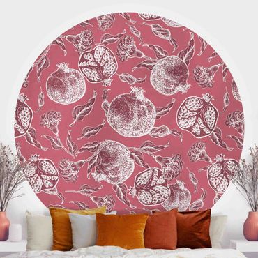 Self-adhesive round wallpaper - Copper Engraving Pomegranates