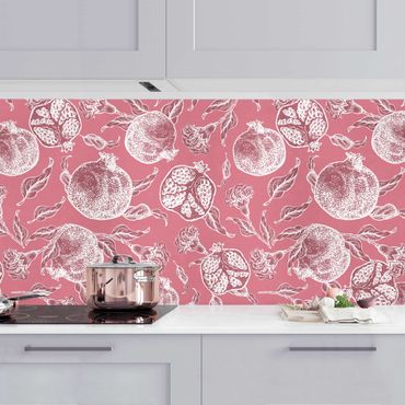 Kitchen wall cladding - Copper Engraving Pomegranates