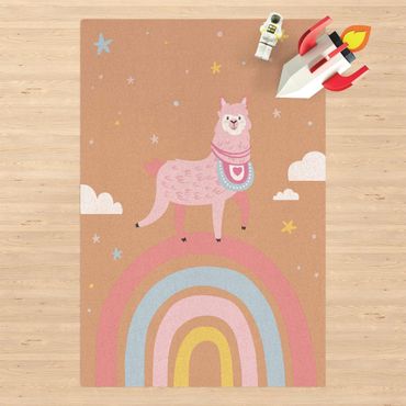 Cork mat - Lama On Rainbow With Stars And Dots - Portrait format 2:3