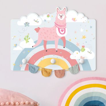 Coat rack for children - Lama On Rainbow With Stars And Dots