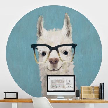 Self-adhesive round wallpaper kids - Lama With Glasses IV