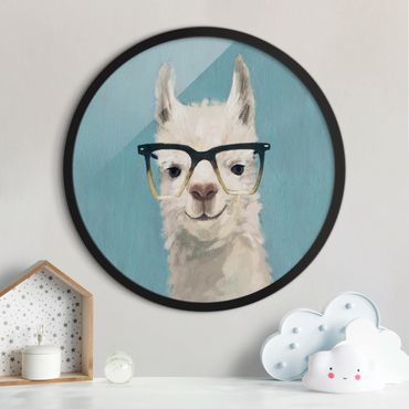 Circular framed print - Lama With Glasses IV