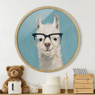 Circular framed print - Lama With Glasses IV