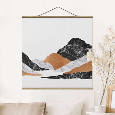 Fabric print with poster hangers - Landscape In Marble And Copper II - Square 1:1