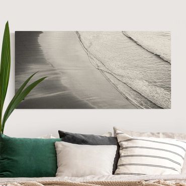 Natural canvas print - Soft Waves On The Beach Black And White - Landscape format 2:1